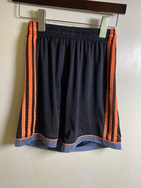 Adidas AEROREADY Boys XS Athletic Shorts Black Orange 3 Stripe Soccer Training